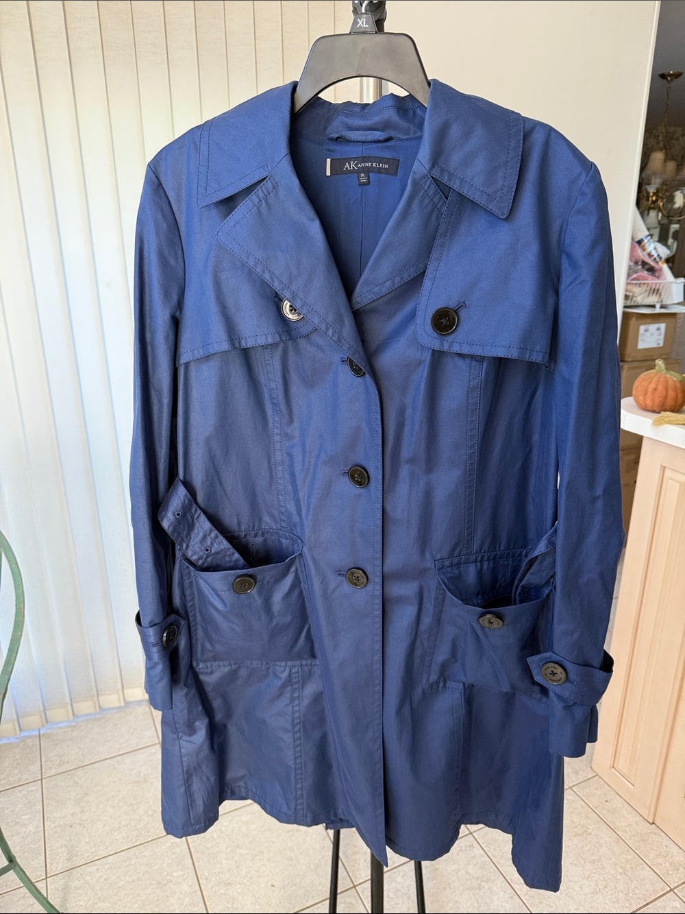 Anne Klein Blue Trench Coat with Button Front